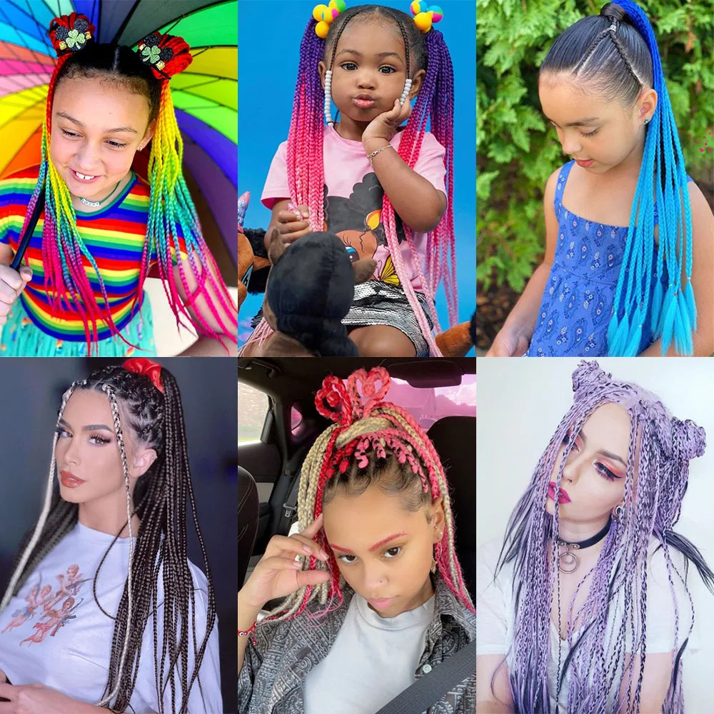 60CM Synthetic Gradient Color Dirty Braided Ponytail Hair Extensions For Girls