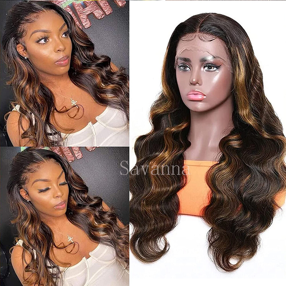 Brazilian Body Wave Highlights Lace Front Wigs Remy Human Hair Pre Plucked 150%
