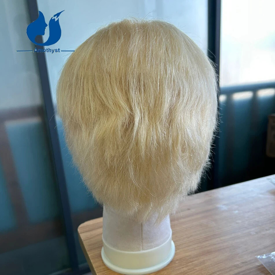 613 Blonde Straight Men’s Pixie Cut Wig Full Lace Bob Brazilian Remy Human Hair