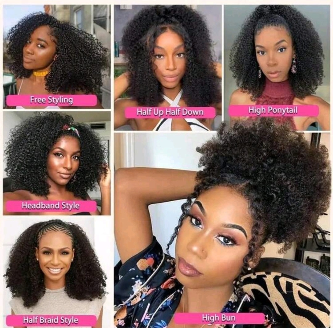 3 In 1 Kinky Curly Half Wig Human Hair Wear Go Glueless Wigs Human Hair 180 14in