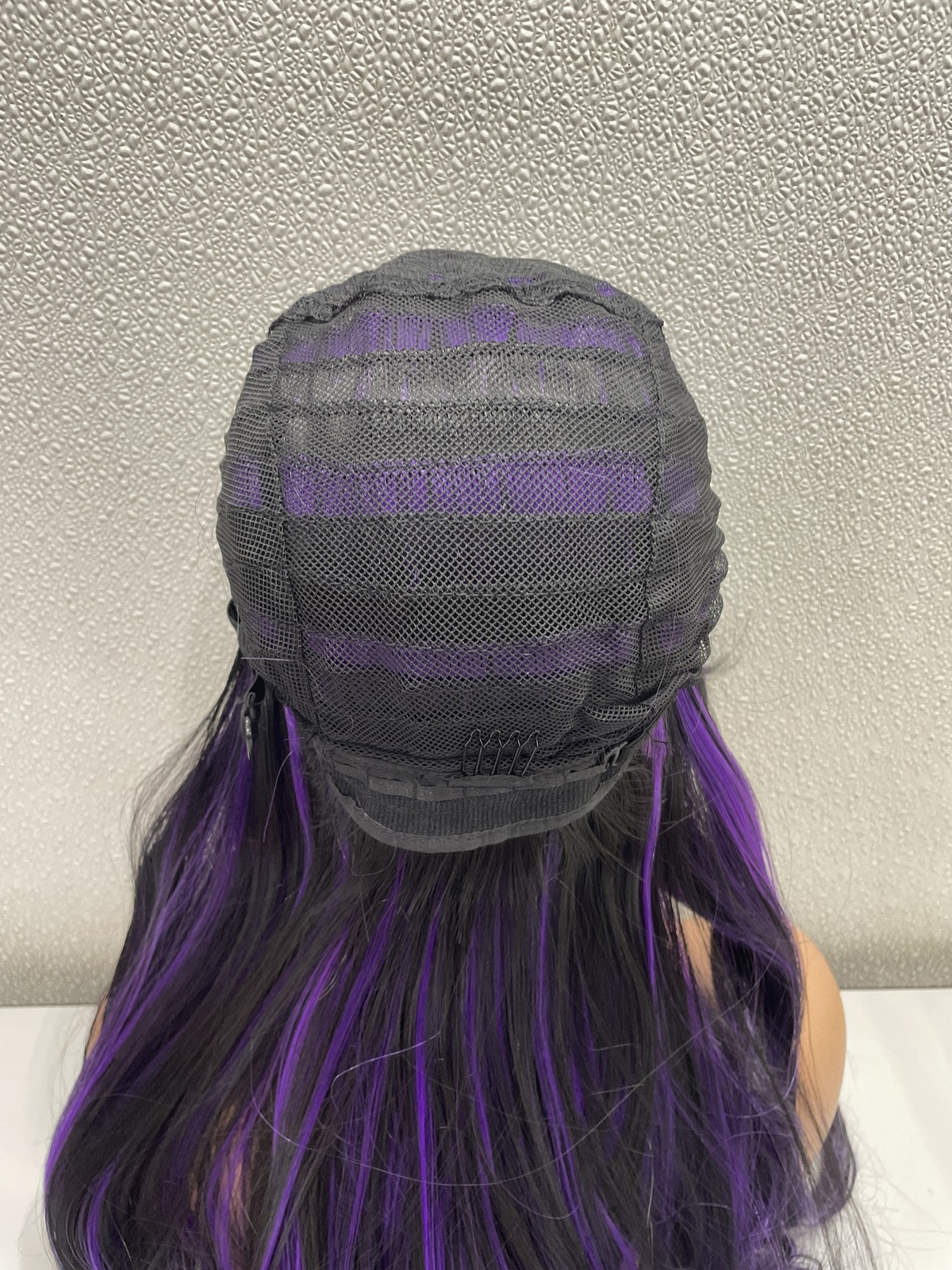 Highlight Purple Mix Black Synthetic Layered Glueless Wig, 24″