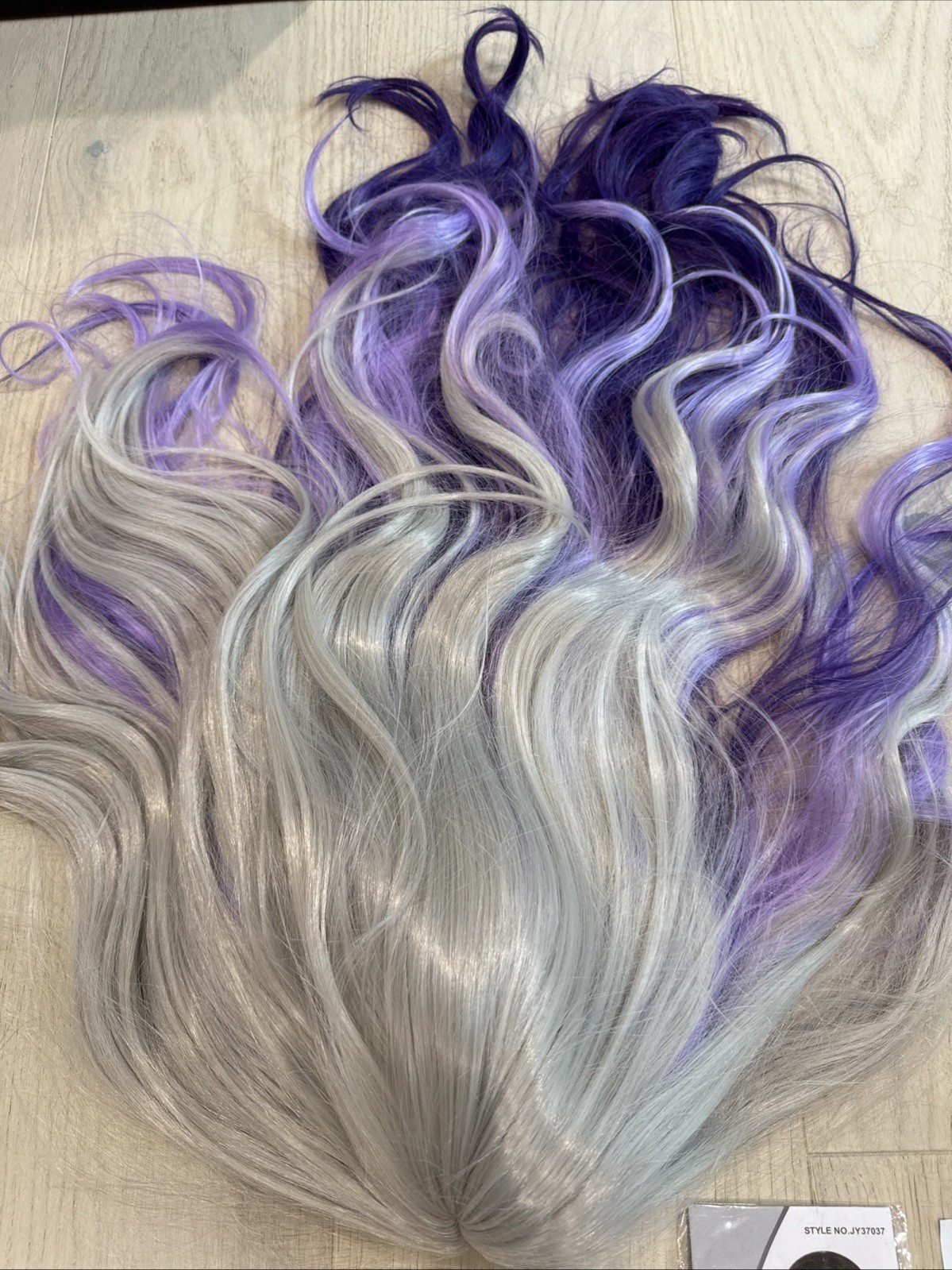 Long Curly Wavy Silver Grey to Purple Wig Natural Look Synthetic Costume Party