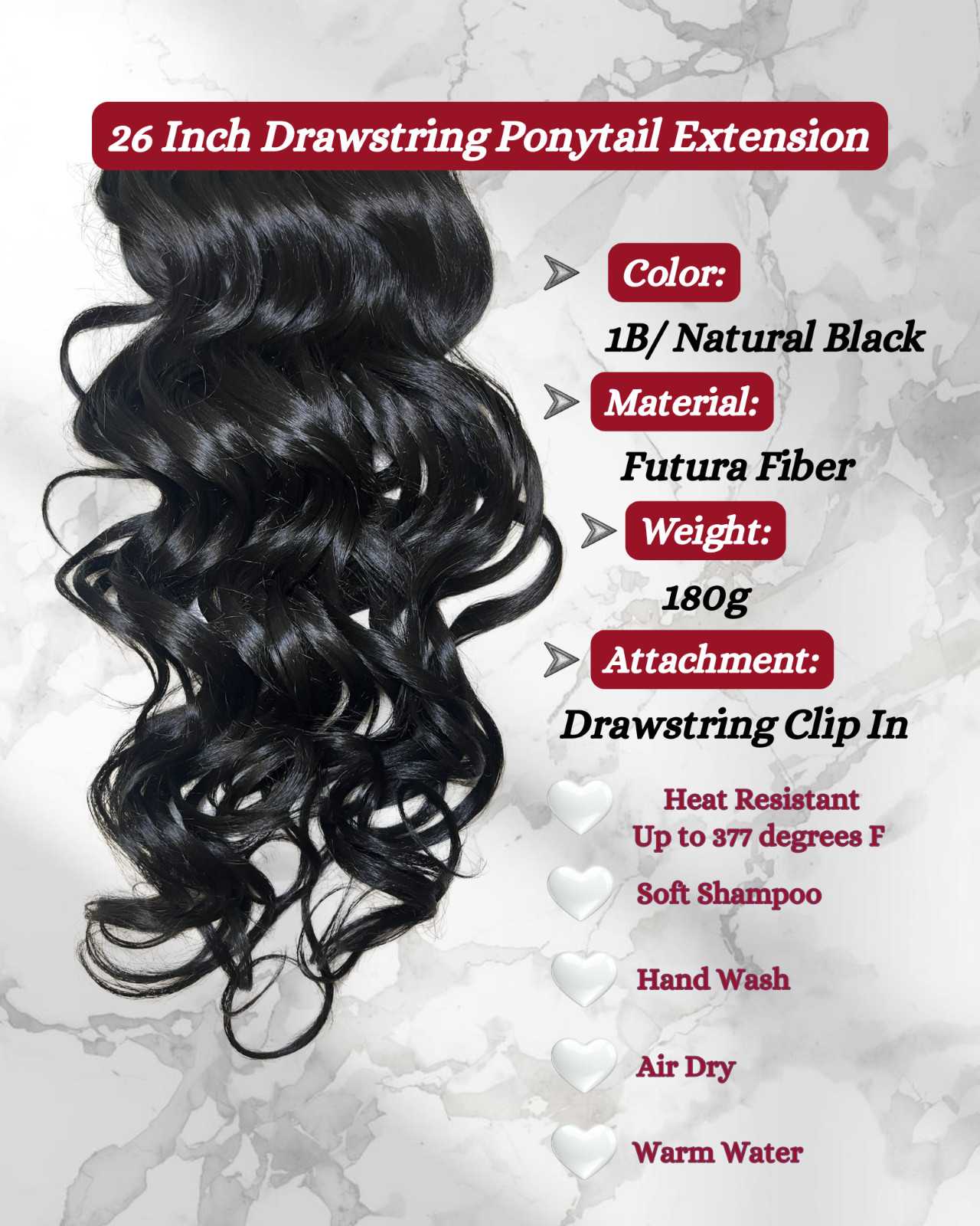 New- Rio Girl 26 inch Drawstring Ponytail Extension 1B (Natural Black)