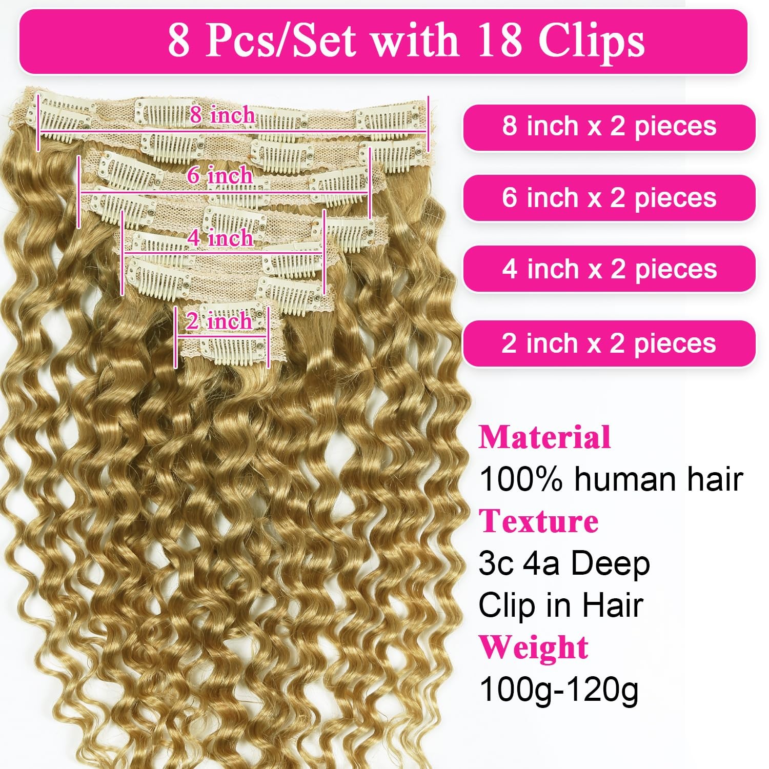 Unipearl Blonde Clip In Hair Extensions Real Human Hair Deep Curly Glueless