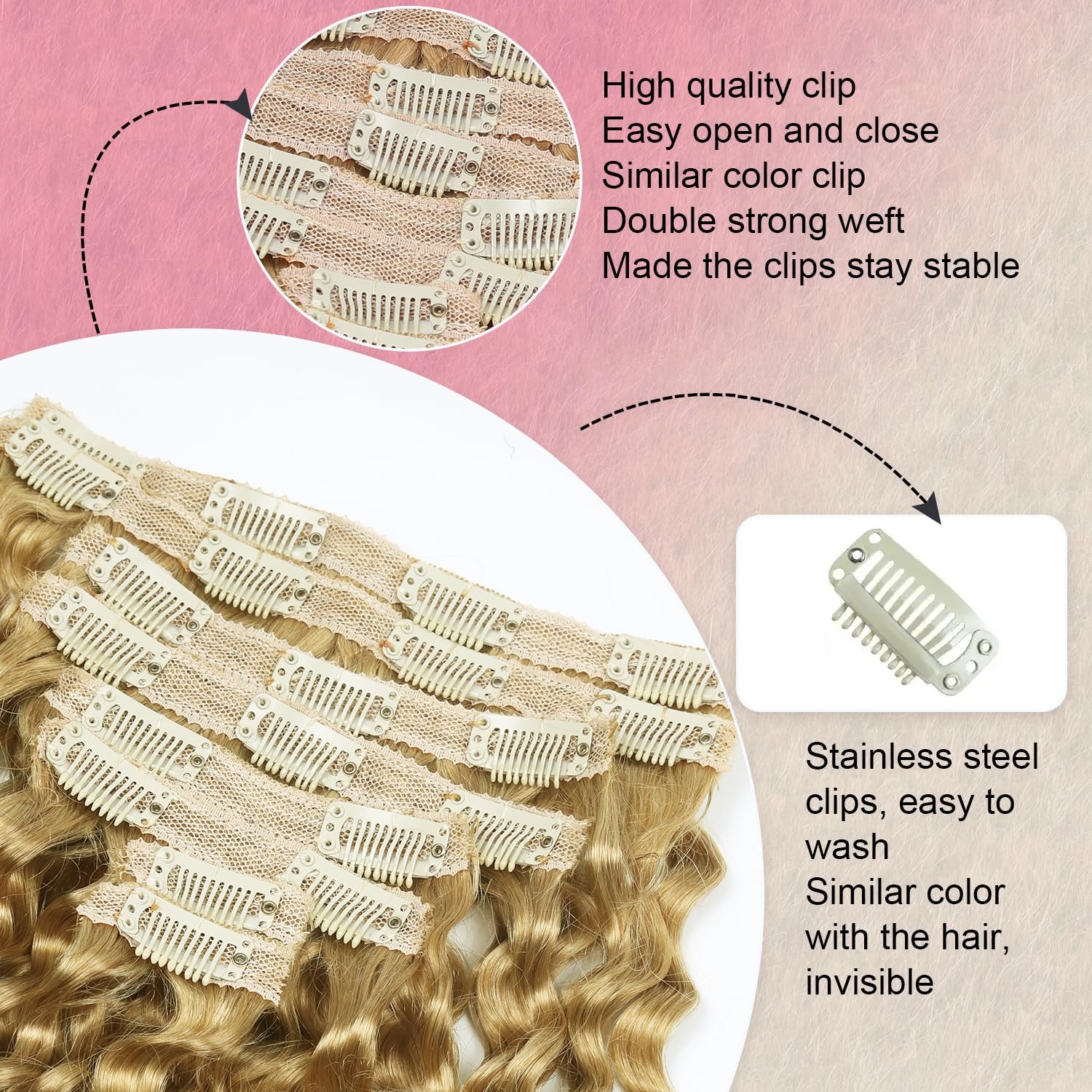 Unipearl Blonde Clip In Hair Extensions Real Human Hair Deep Curly Glueless