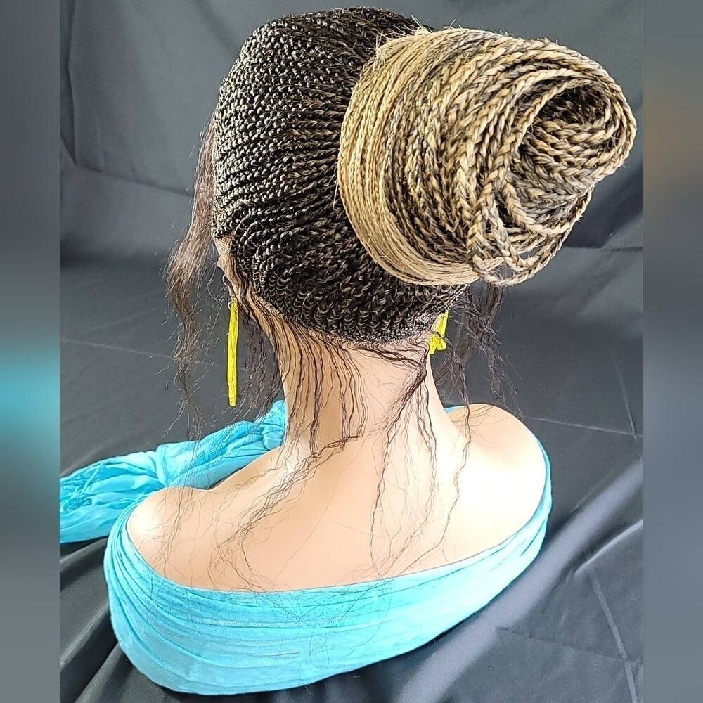 Braided Wig Full Lace 24″ 2/27 Ombre Micro Braids Glueless Ponytail w/ Baby Hair