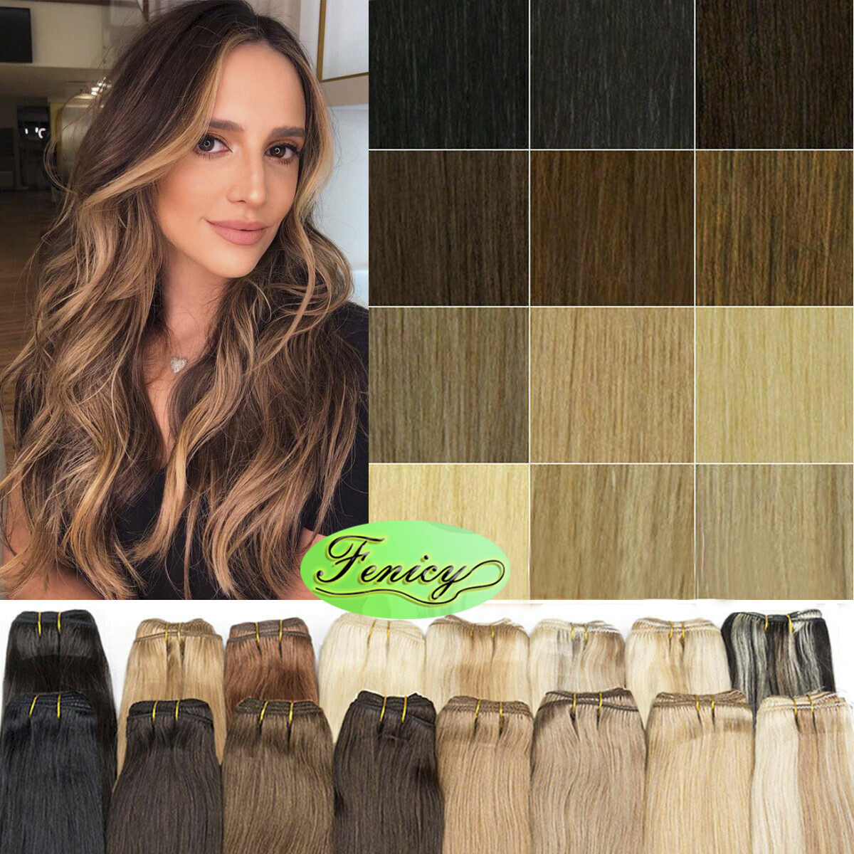 Double Weft Real Human Hair Extensions Sew in Weave Straight Silky Remy Hair100g