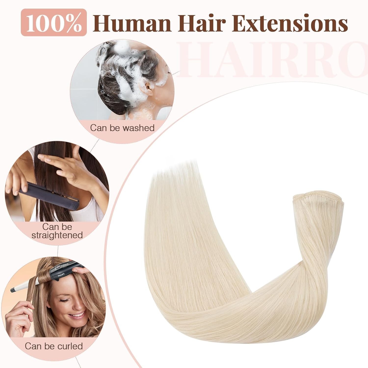 HAIRRO 10IN WHITE BLONDE CLIP IN HUMAN HAIR EXTENSIONS 8PCS 50G #70 STRAIGHT