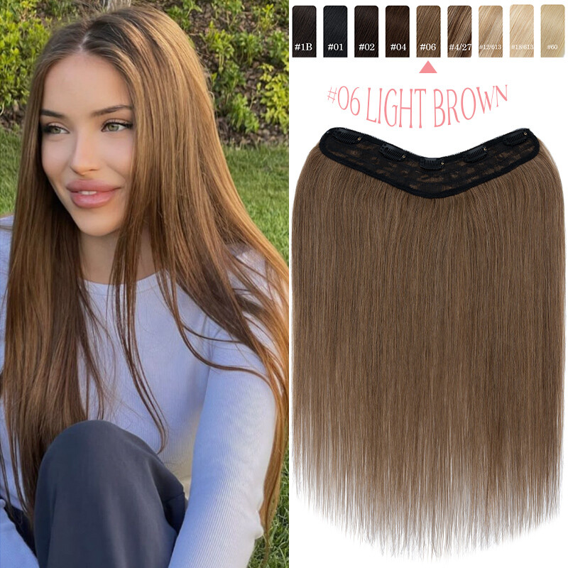 One Piece Thick Clip In Indian Remy 100% Human Hair Extensions Full Head V-Shape