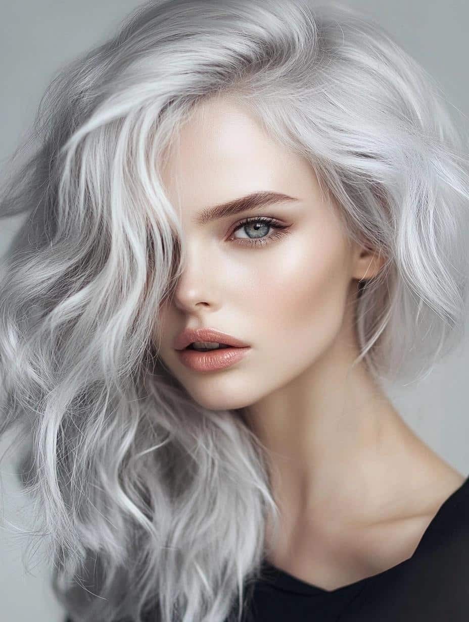 Short Ombre Silver White Wave Remy Human Hair Lace Front Wigs 22.5 Inch Cap Size