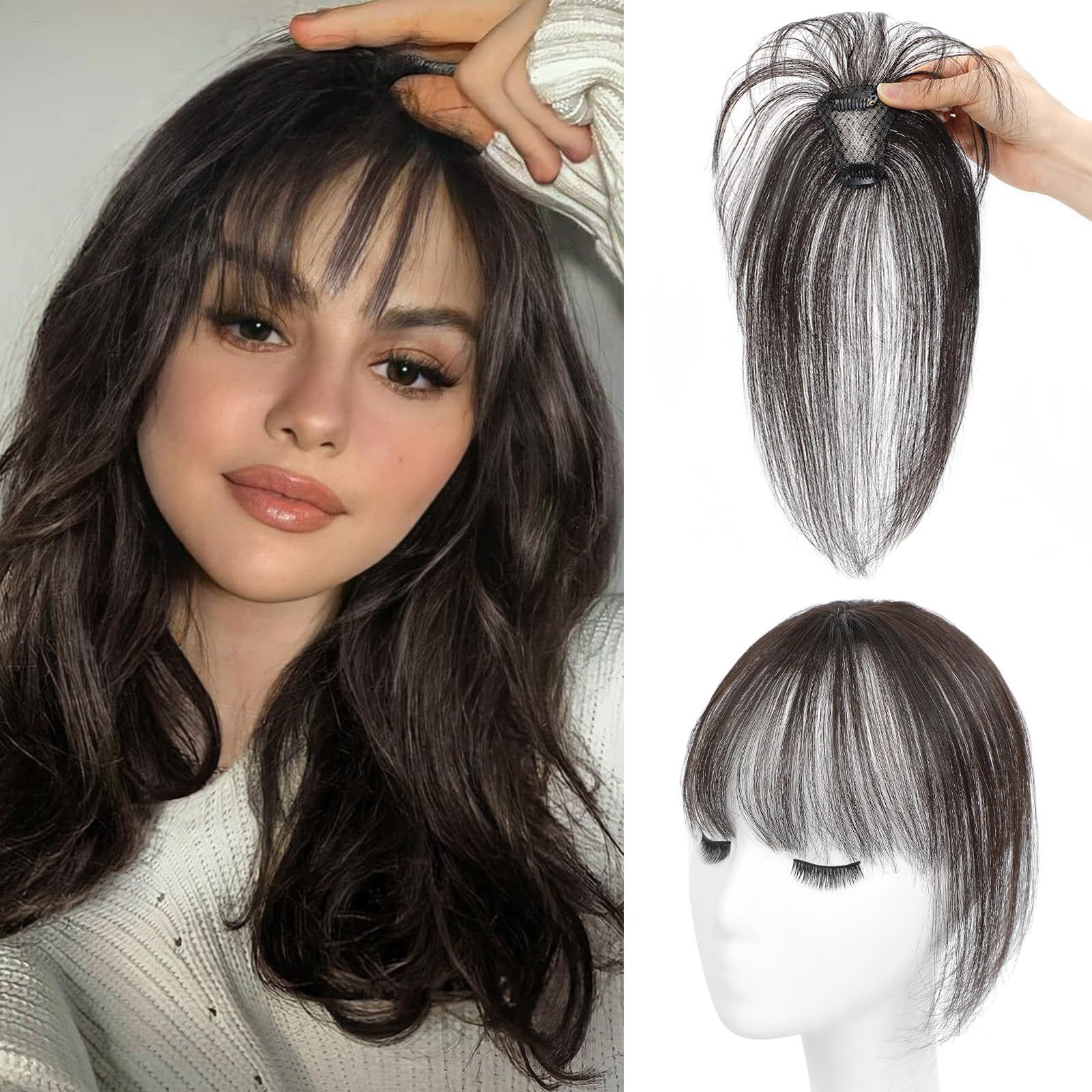 Golden T Piece Hair Topper Hand Tied 3D Bangs 10inch Real Human Hair Brown Black