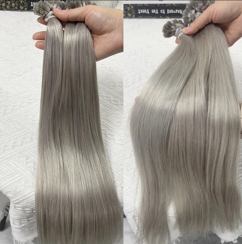 Curly Wavy Flat Keratin Tip 100% Remy Human Hair Extensions Blonde Grey 100g