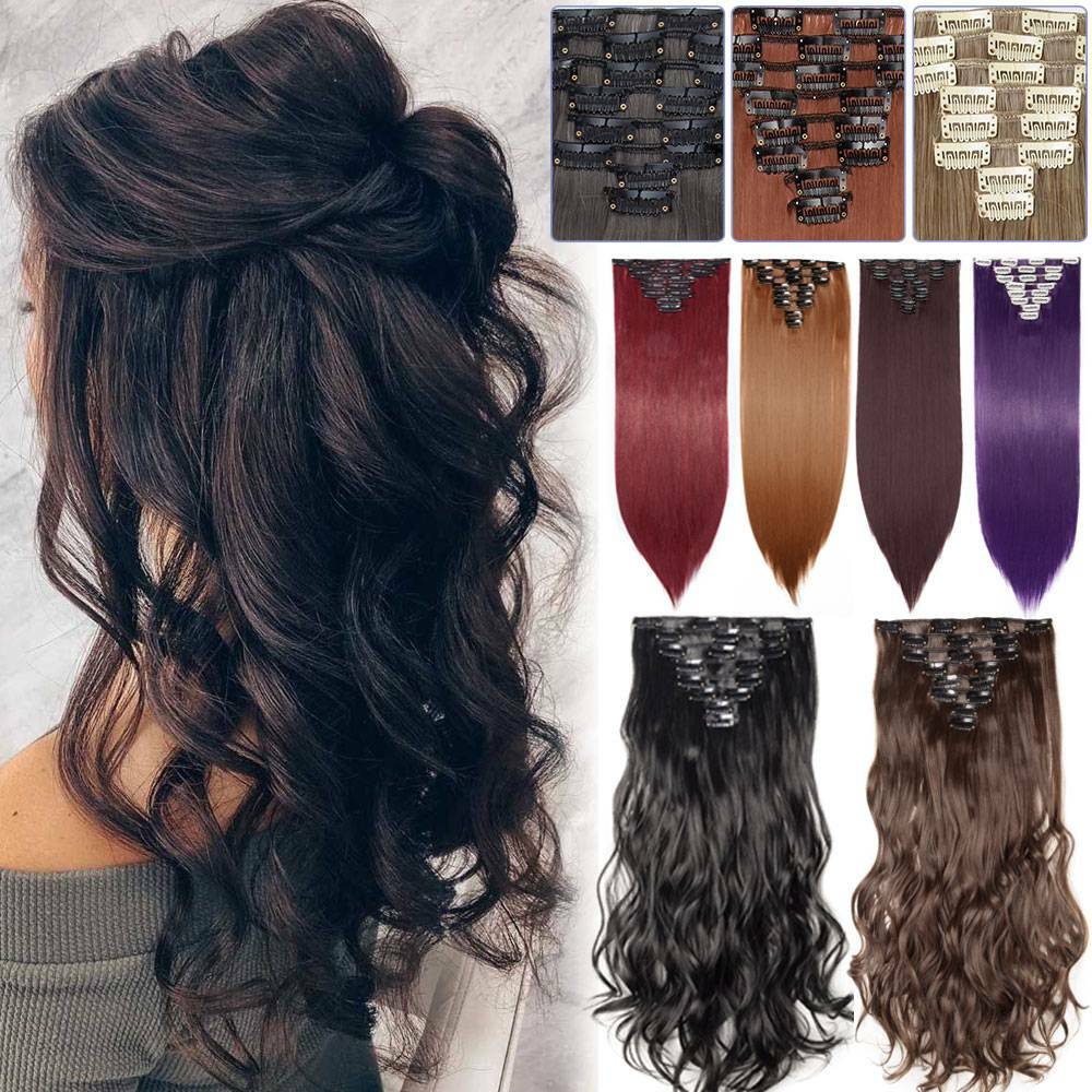 CLEARANCE 8 PCS Natural Thick Clip In Hair Extensions Full Head AS Human Hair US