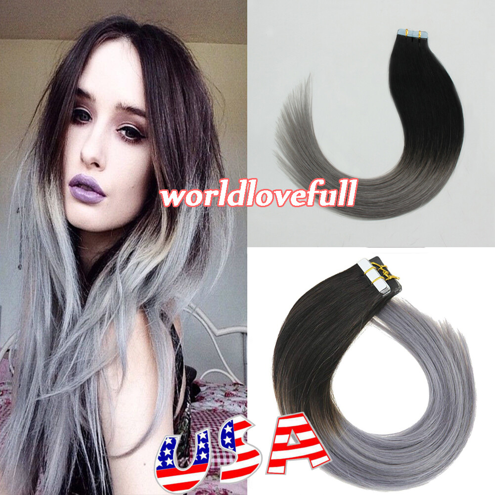 Durable Tape In Remy Human Hair Extensions Skin Weft Ombre Highlight 20-40pieces