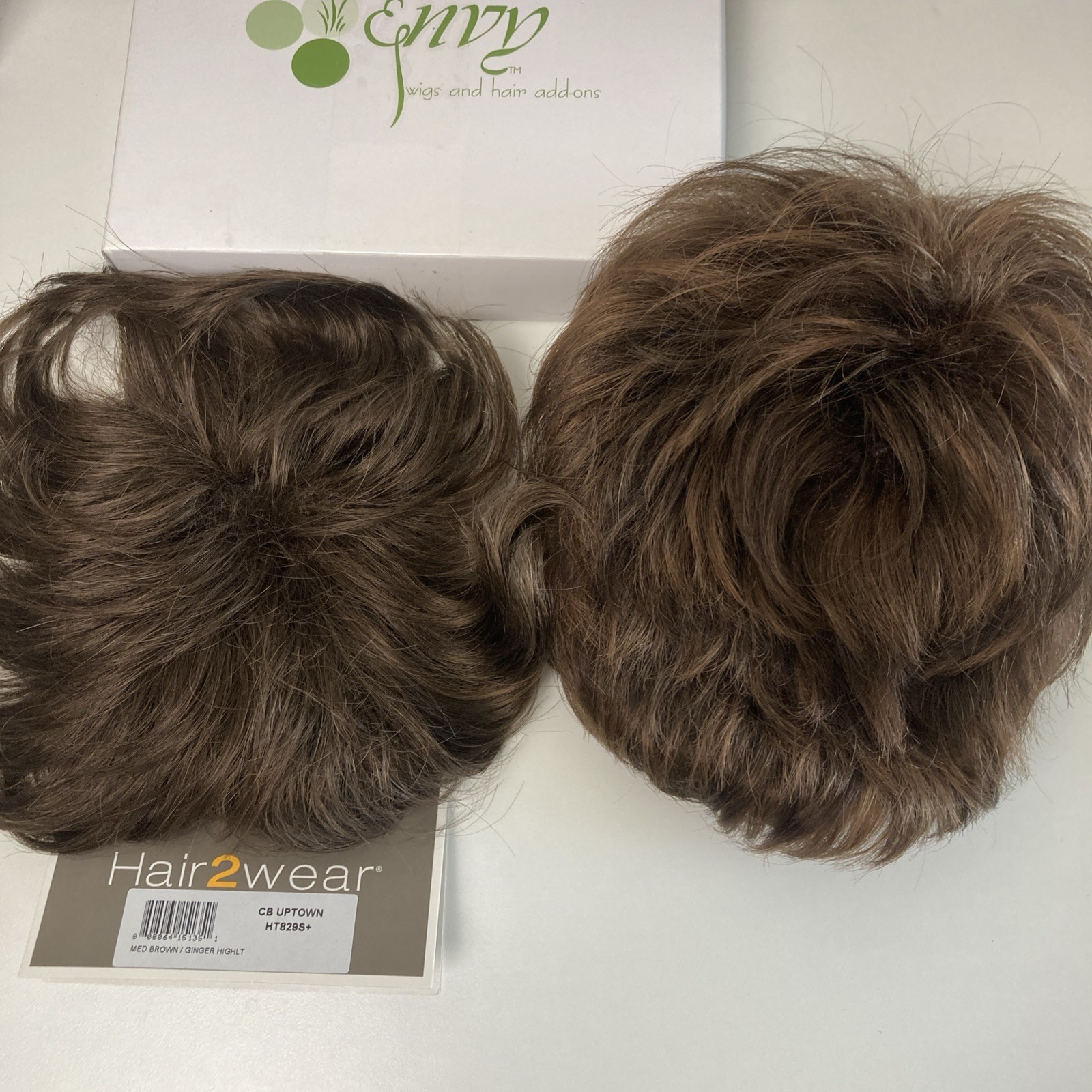 Envy Layered Wig Synthetic Short Classic Cap Womens Brown + Topper Lot 2 Pc