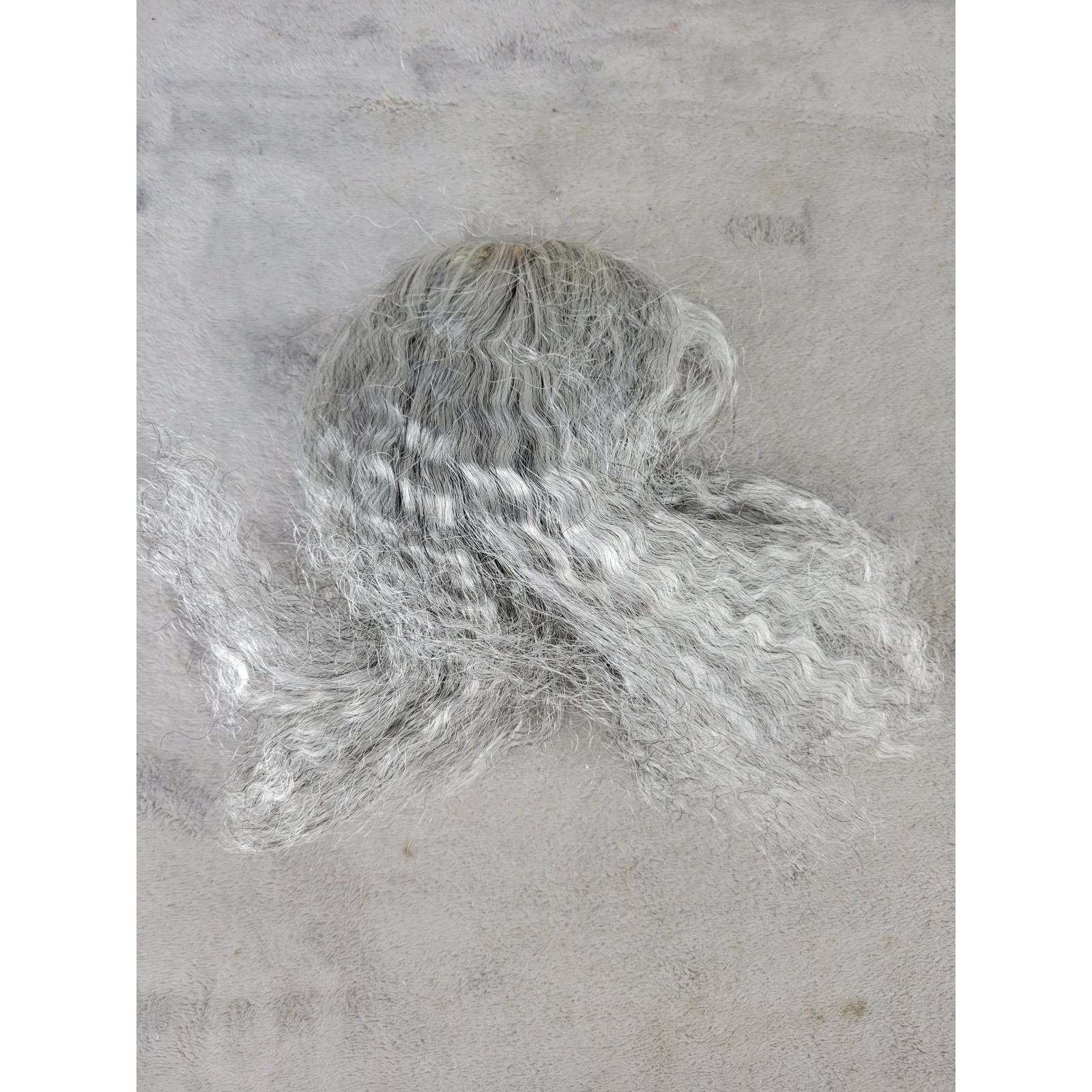Salt and Pepper Gray Curly Doll Wig Topper Clip In Natural Texture
