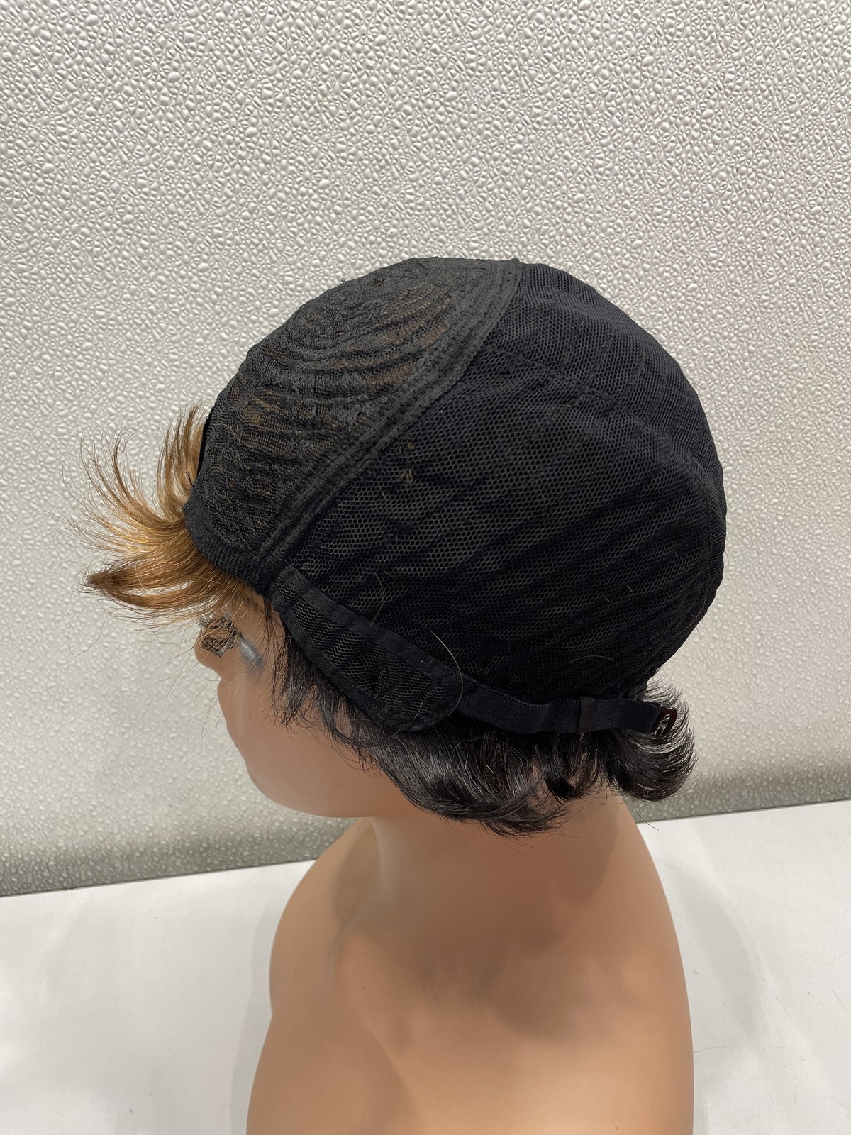 Yjoqokoa Black & Brown Pixie Cut Human Hair Blend Glueless Wig