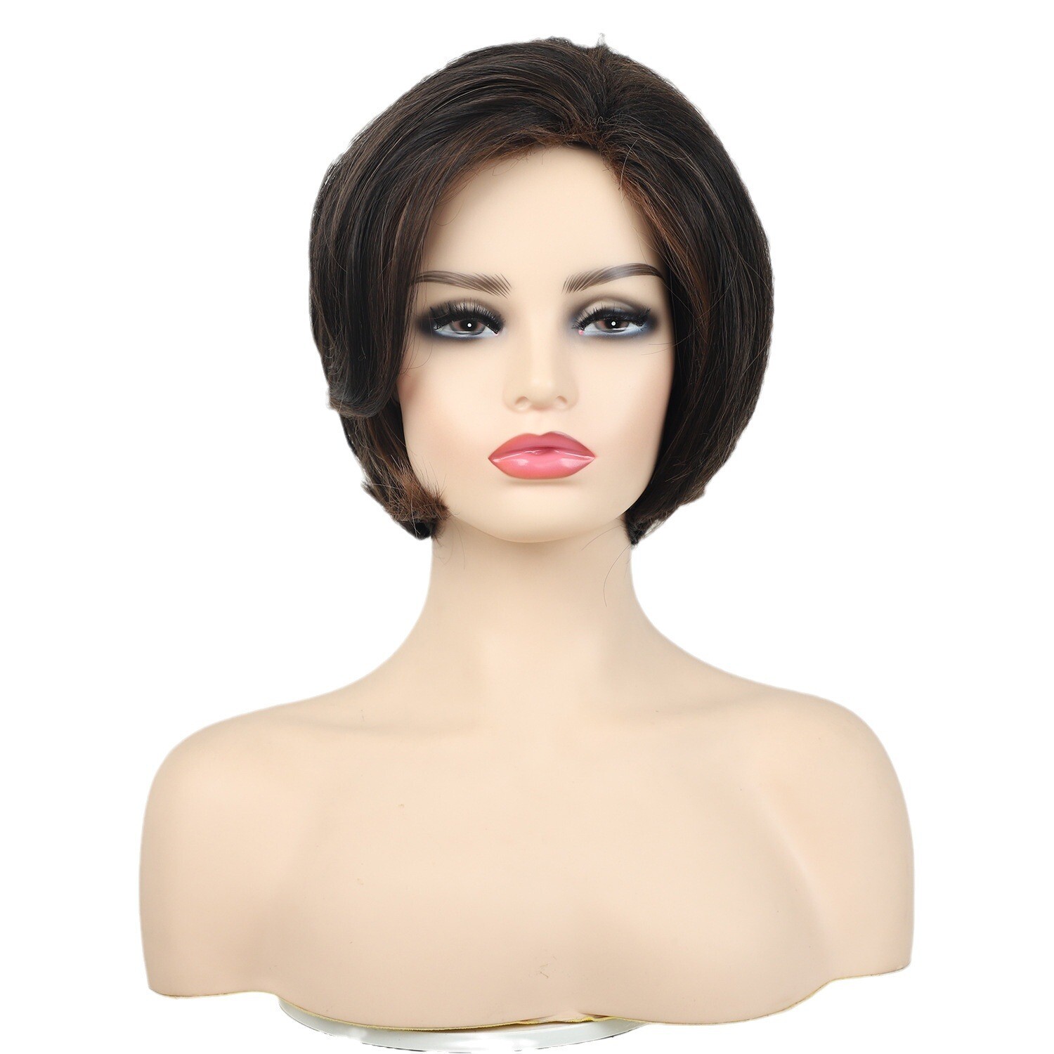 Short Black Mix Auburn Blonde Bob Wigs for Women Daily None Lace Synthetic