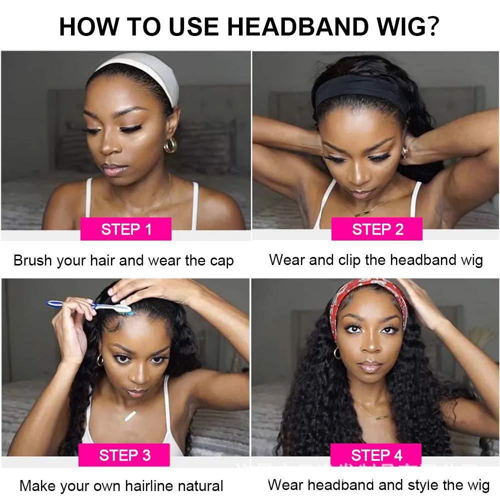 26″ Straight Curly Box Braids Headband Wigs for Black Women Braided Wig Wrap Wig