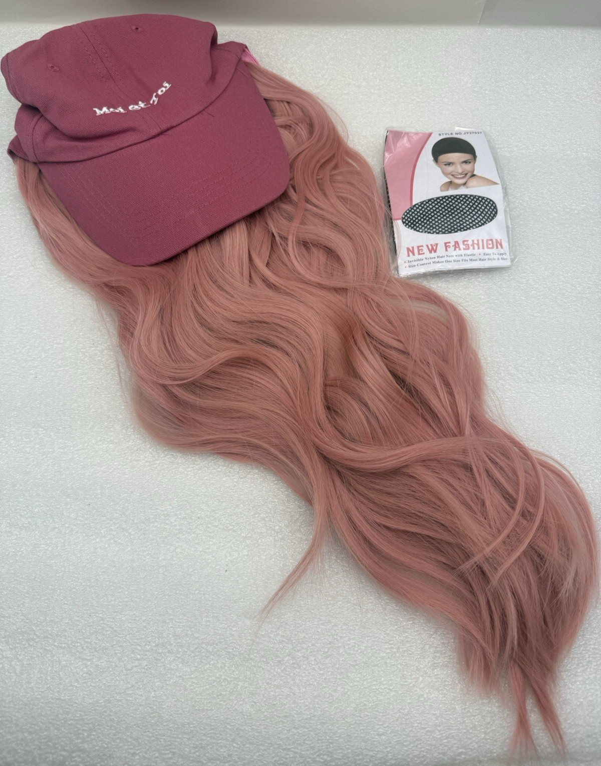 Baseball Cap Wig Pink Hat with Hair for Women Adjustable w/Heat Resistant *READ