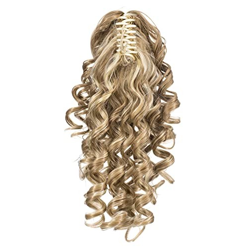 12-Inch Short Screw Curls Claw Clip Ponytail Beige/Blonde Mixed-24H613#
