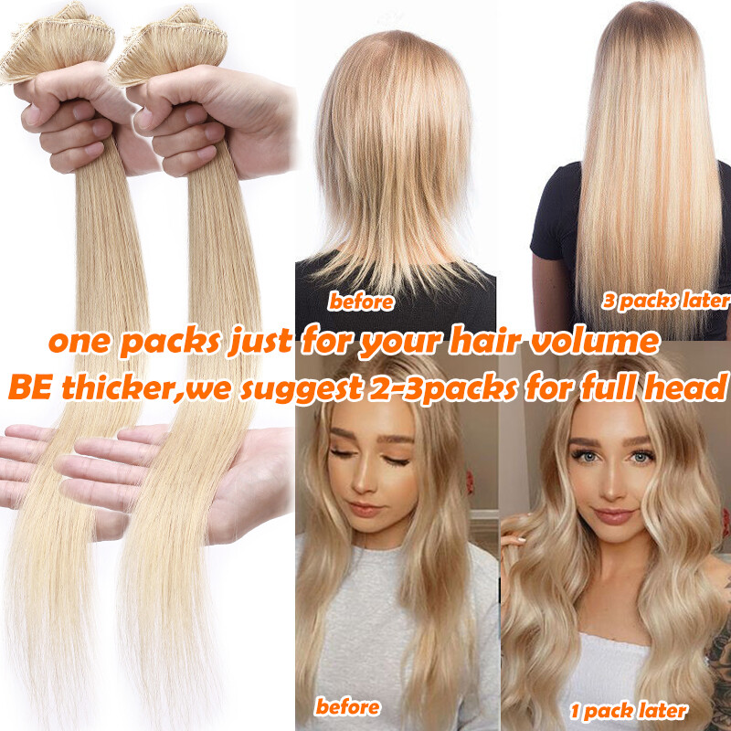 Multi/Color 100% Real Human Hair Clip In Remy Hair Extensions Full Head 8 Pieces