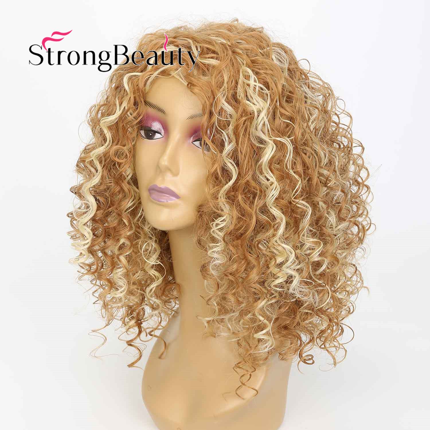 Afro Curly Wig Mix Blonde Color Black Women Synthetic Long Wigs High Temperature