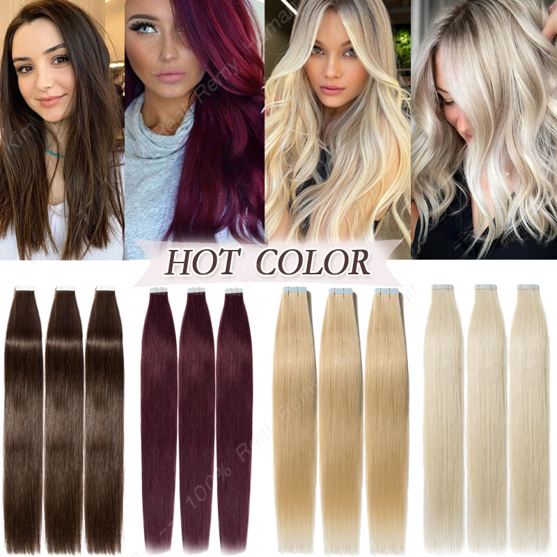 Seamless Stick Glue Tape in Skin Weft 100% Human Remy Hair Extensions Hair Piece