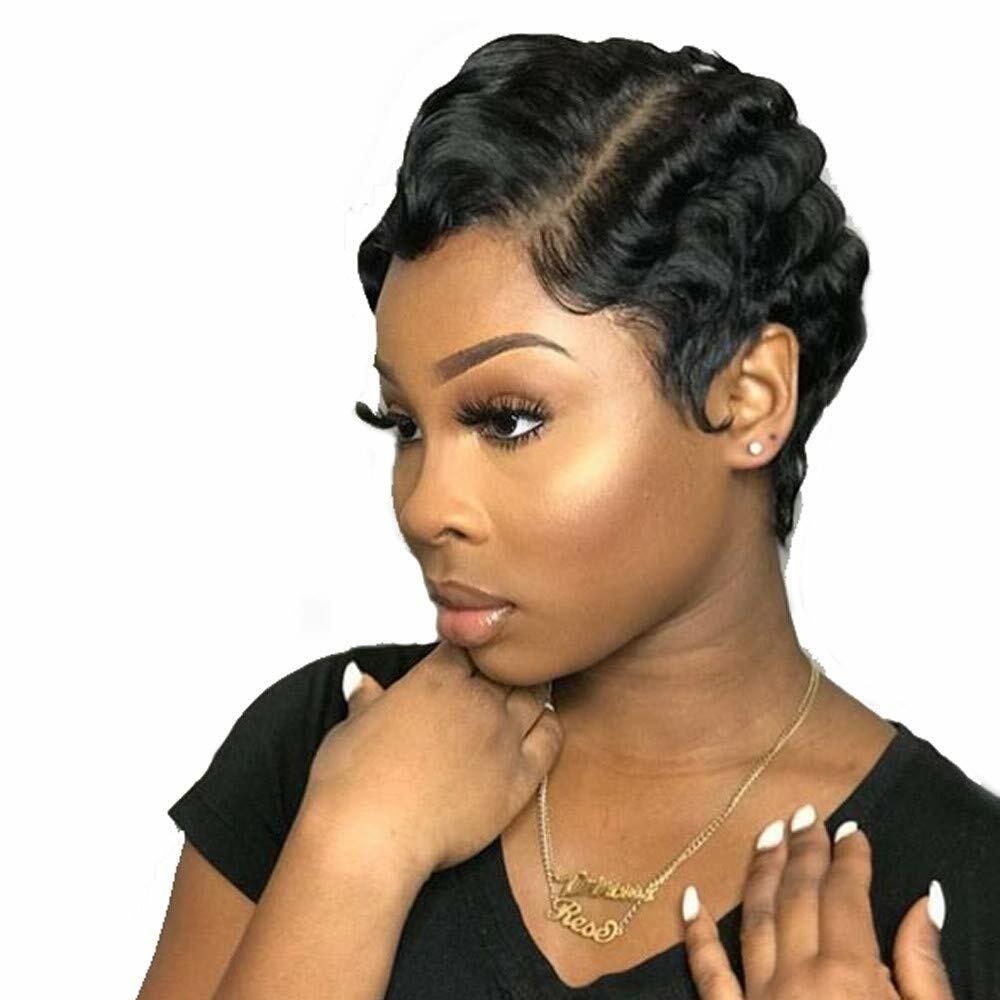 Black Finger Wave Short Human Hair Wigs Pixie Cut Wigs For Black Women Natural