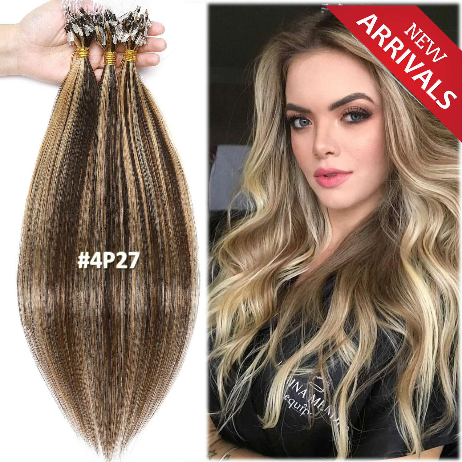 US Micro Ring Loop Tip Remy Human Hair Extensions Silky Straight Micro Bead Link
