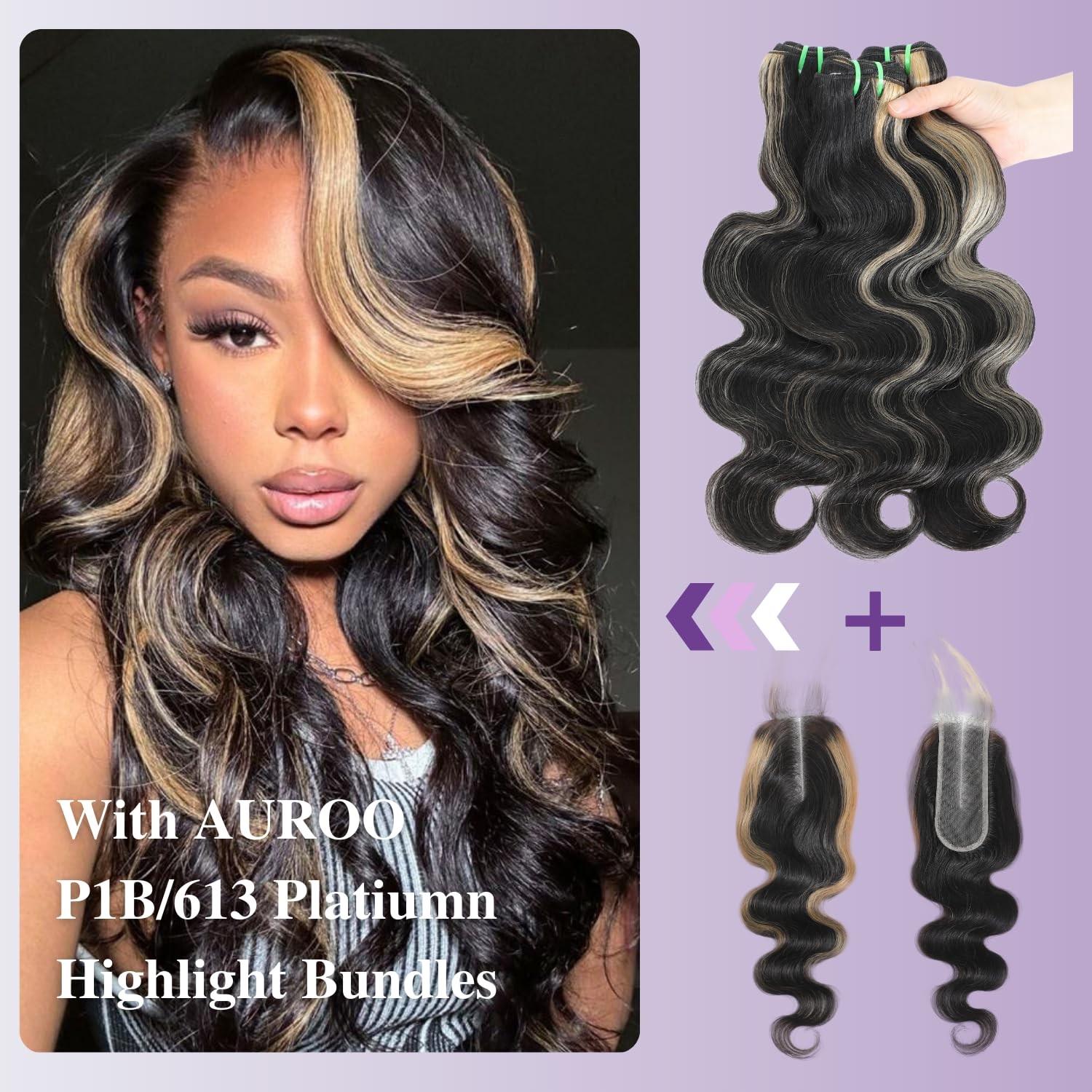 Auroo 27 Skunk Stripe 2X6 Hd Lace Closure Only Human Hair Body Wave 12A Honey