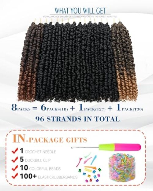 Passion Twist Crochet Hair-Mixed Color Combo 10 Inch(Pack of 8 ) 1B+T27+T30