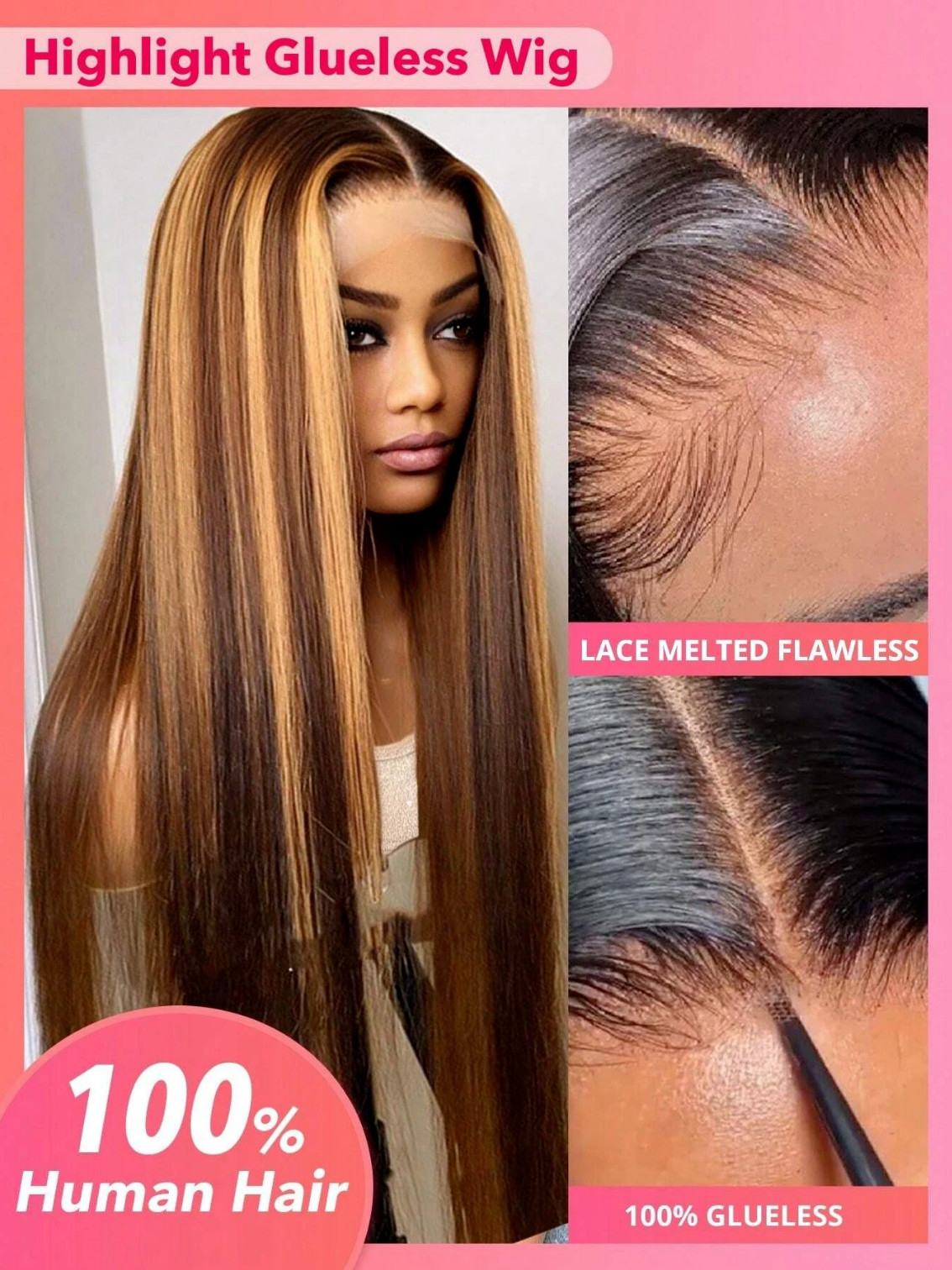 Straight Blonde 4/27 Piano Highlight 13X4 HD Lace Front Human Hair Wig 22 inches