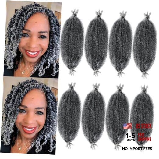 Marley Twist Braiding Hair 12 Inch Afro Twist Hair 8 12 Inch (Pack of 8) Tgrey