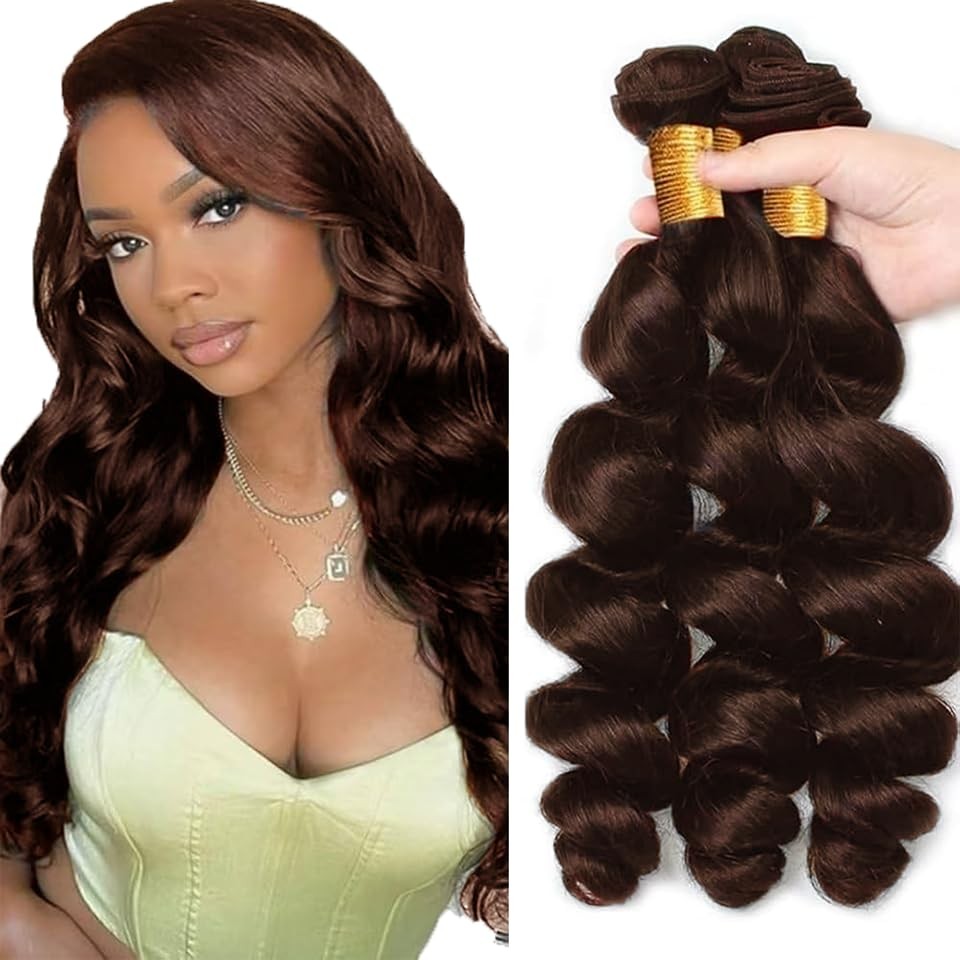 #4 Brown Bundles Human Hair Loose Deep Wave Bundles Human Hair 14 16 18 Inch …