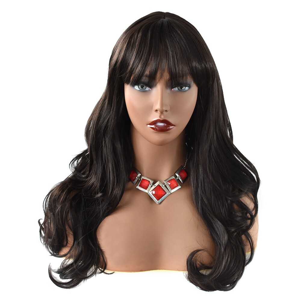 Long Wavy Fashion Cosplay Party Women Wig Bangs Synthetic Black Brown Hair 26″
