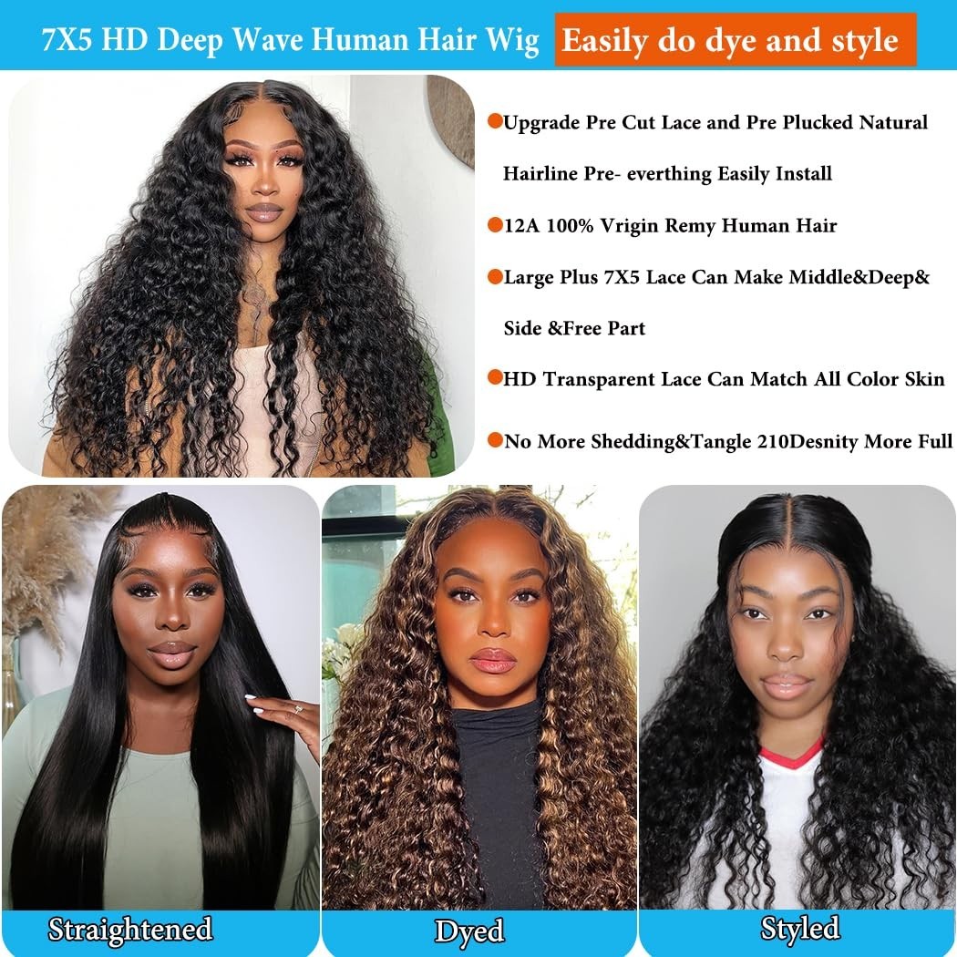 26 Inch Deep Wave Glueless Lace Front Wig – Pre Plucked, HD Lace, 210 Density, C