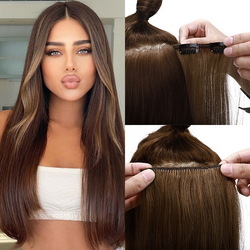 Clip In Hair Extensions Real Remy Human Hair Brown 18” 20″ 24” 8pcs Full Head