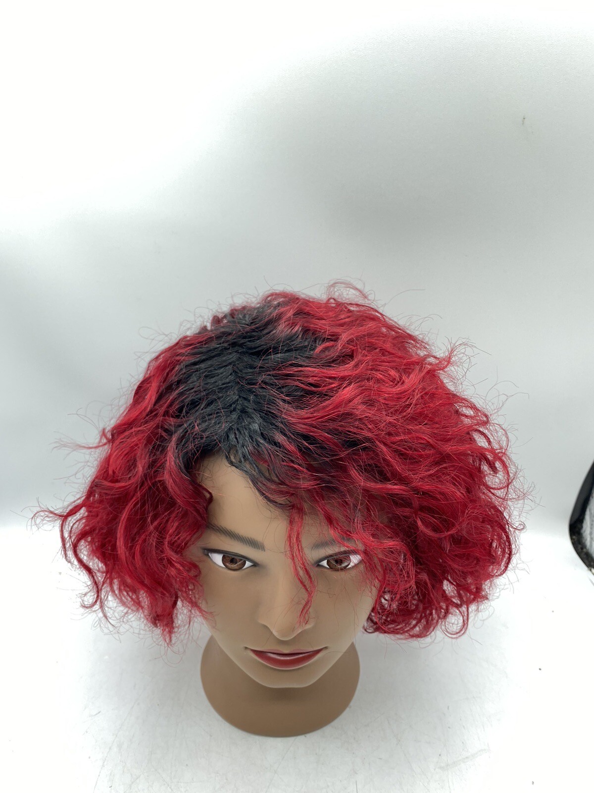 Quantum Love Human Hair Short Side Part Curly Wig Ombre Black/Burgundy Red