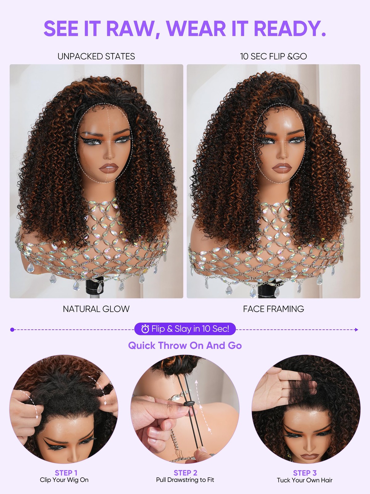 Wigchic 12 Kinky Curly Half Wig Human Hair Drawstring Fb/30 Balayage Highlight