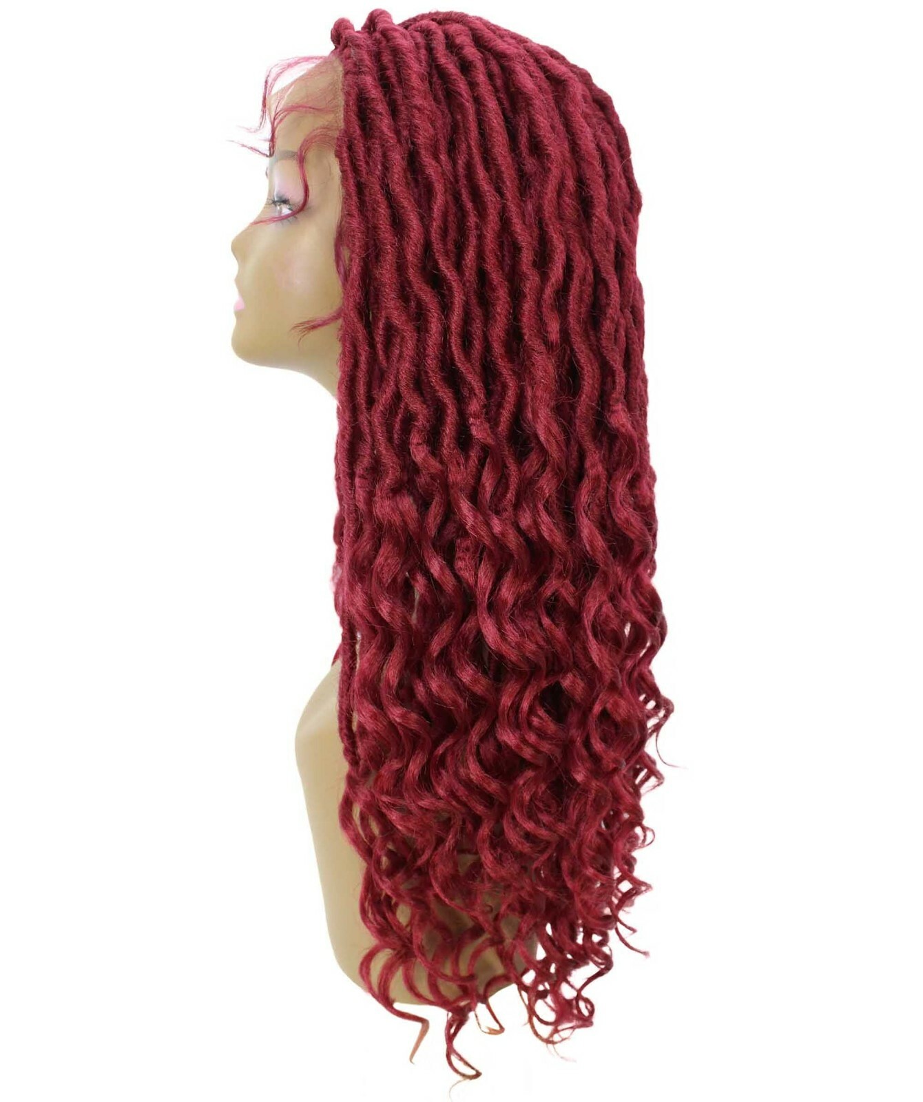 LUXLUXE Andrea 4×4 Curly Long 4X4 Hand Tied Lace Braid Burgundy Wig