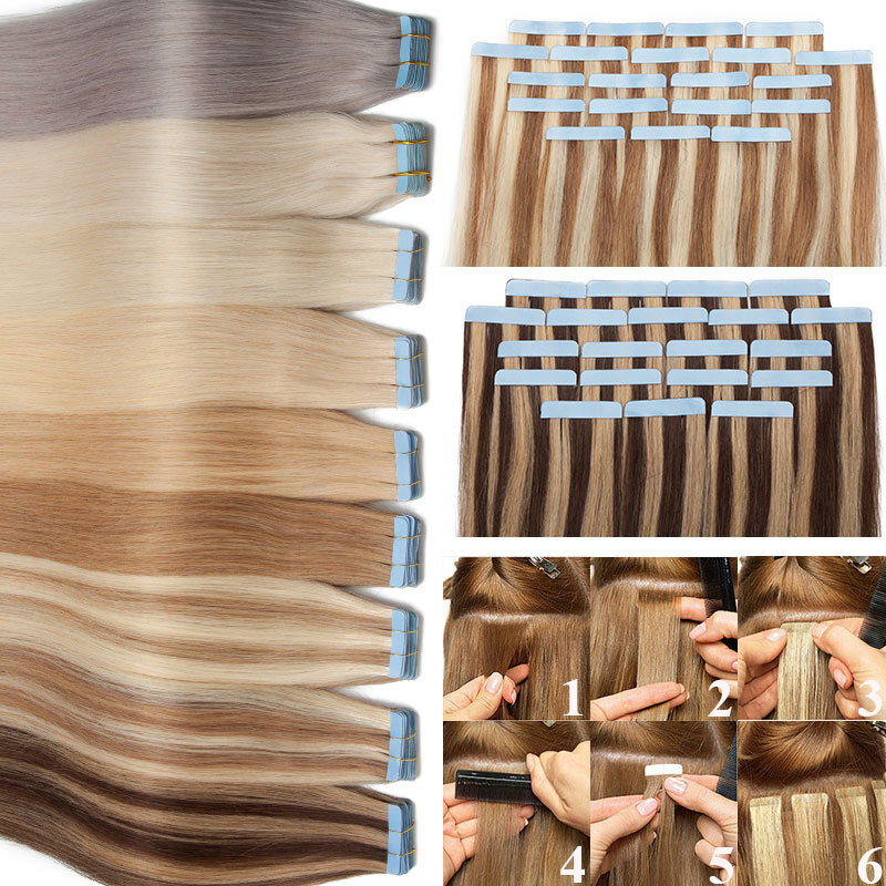 150G 60PCS Real Remy Skin Weft Tape in Human Hair Extensions THICK Full Head 22″