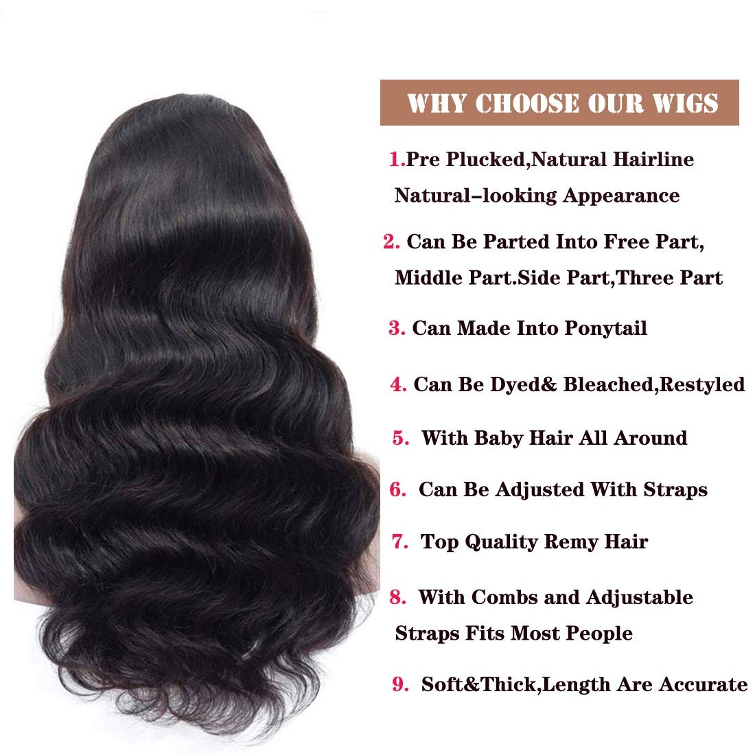 Body Wave Lace Front Wigs Human Hair Pre Plucked Bleached Knots, 150 Density