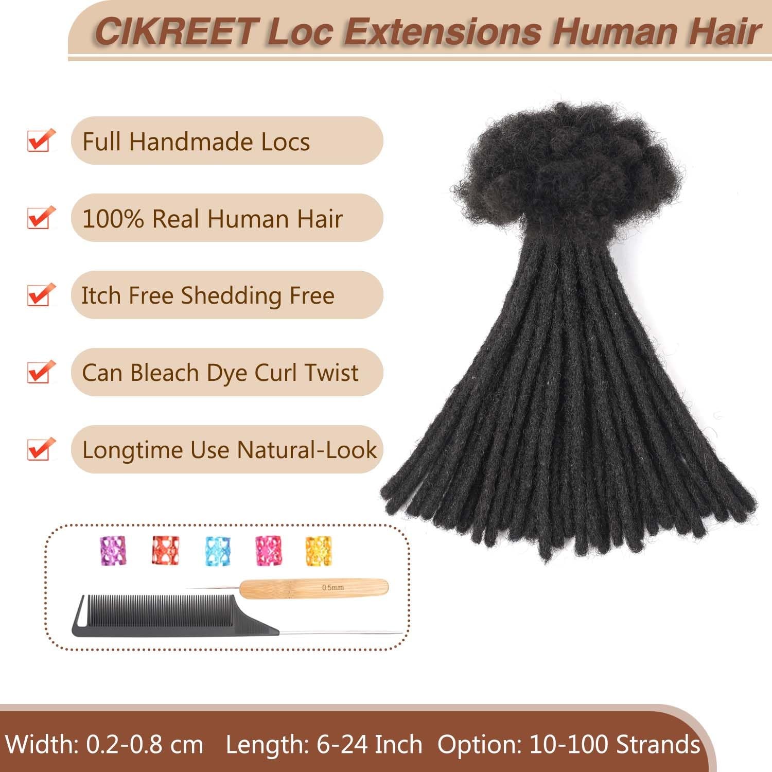 Cikreet 6 Inch Loc Extensions Human Hair 60 Strands Short Dread Extensions