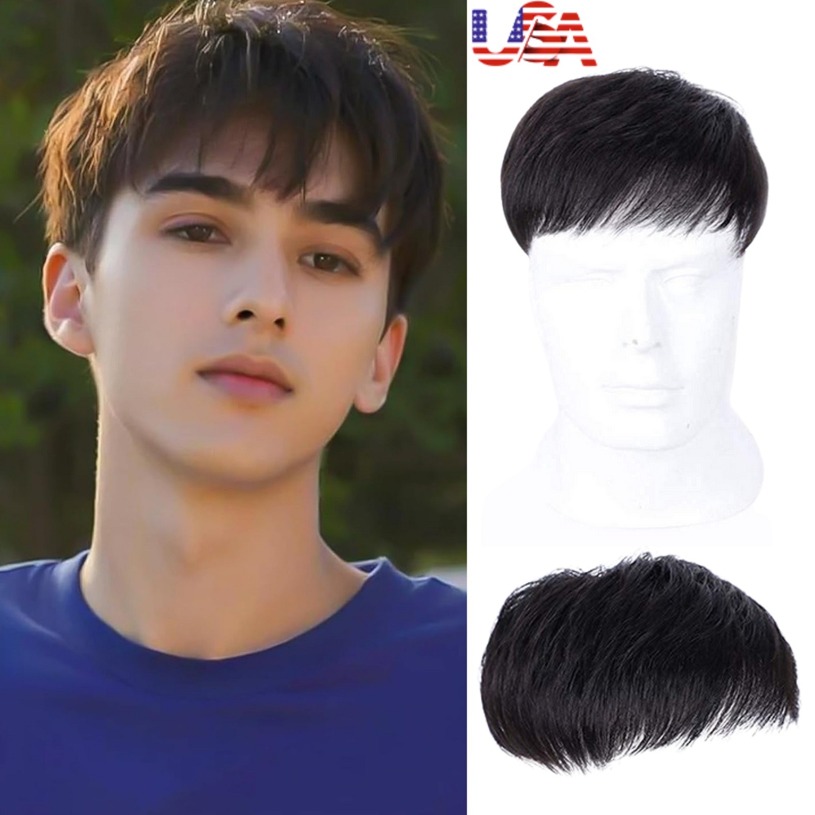 Men Black Natural Human Hair Topper Toupee Clip Hairpiece Wig Short Wig Gift USA