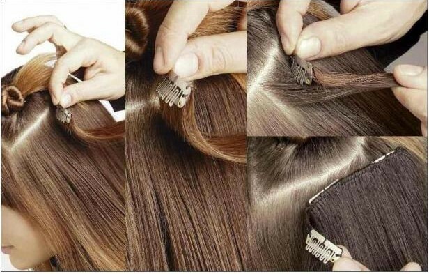 14″ CLIP IN ON REMY HUMAN HAIR EXTENSIONS #1B Off Black 100g/9pcs/set