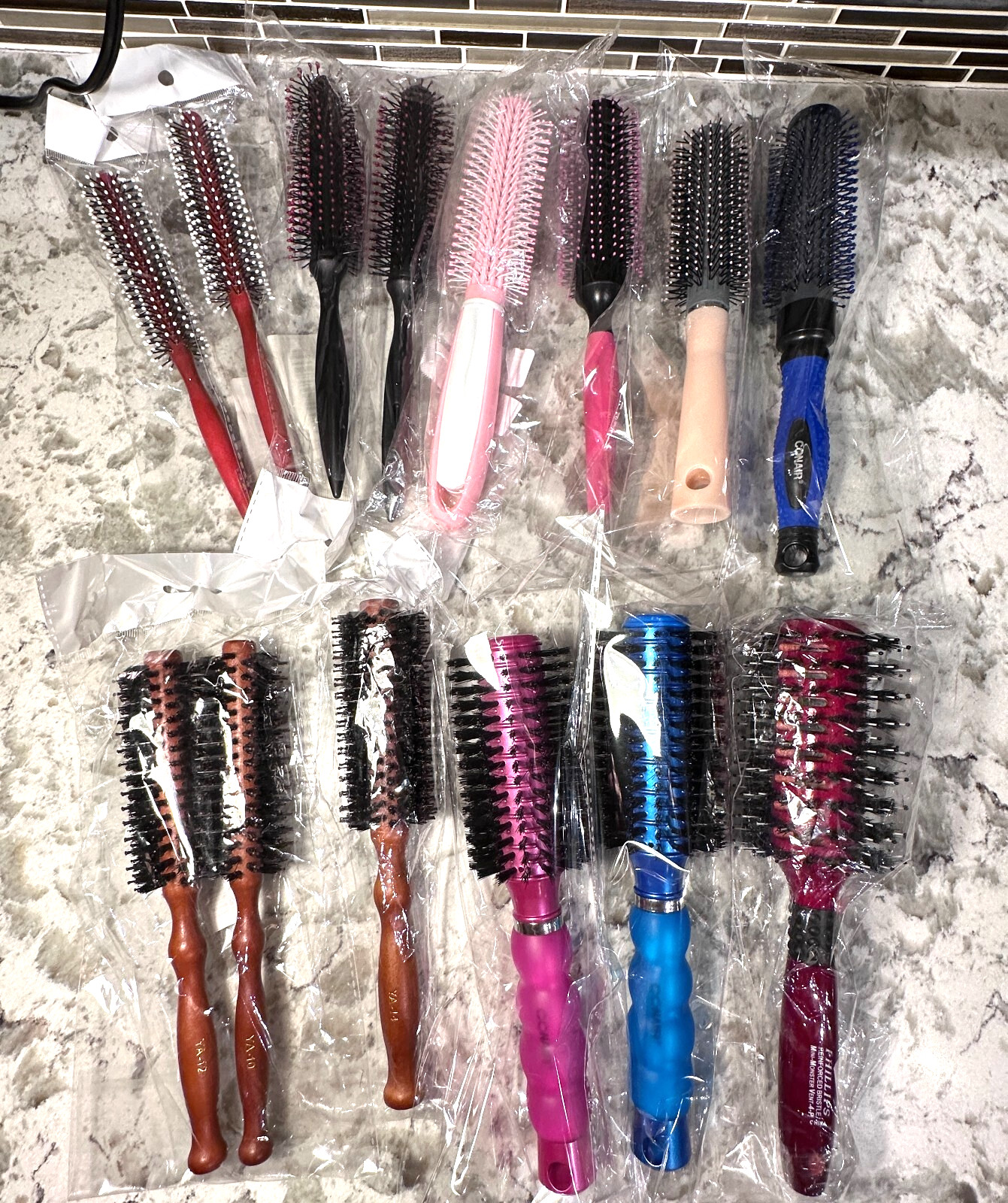 Lot of 14 Round Hairbrushes 1.25-3in diameter 7 Bore Bristle New in Packages