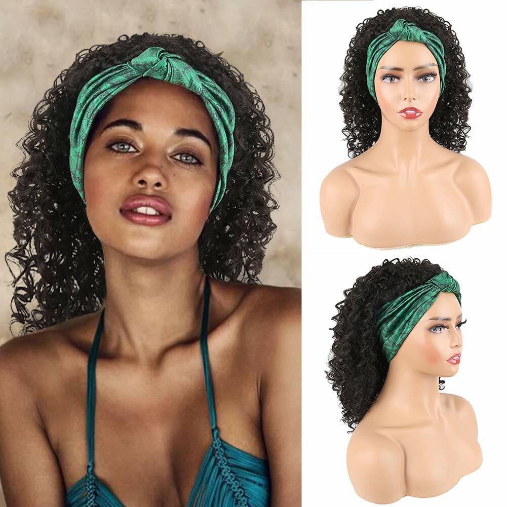 Short Kinky Curly Headwrap Wig Drawstring Full Headband Wig Synthetic Wig