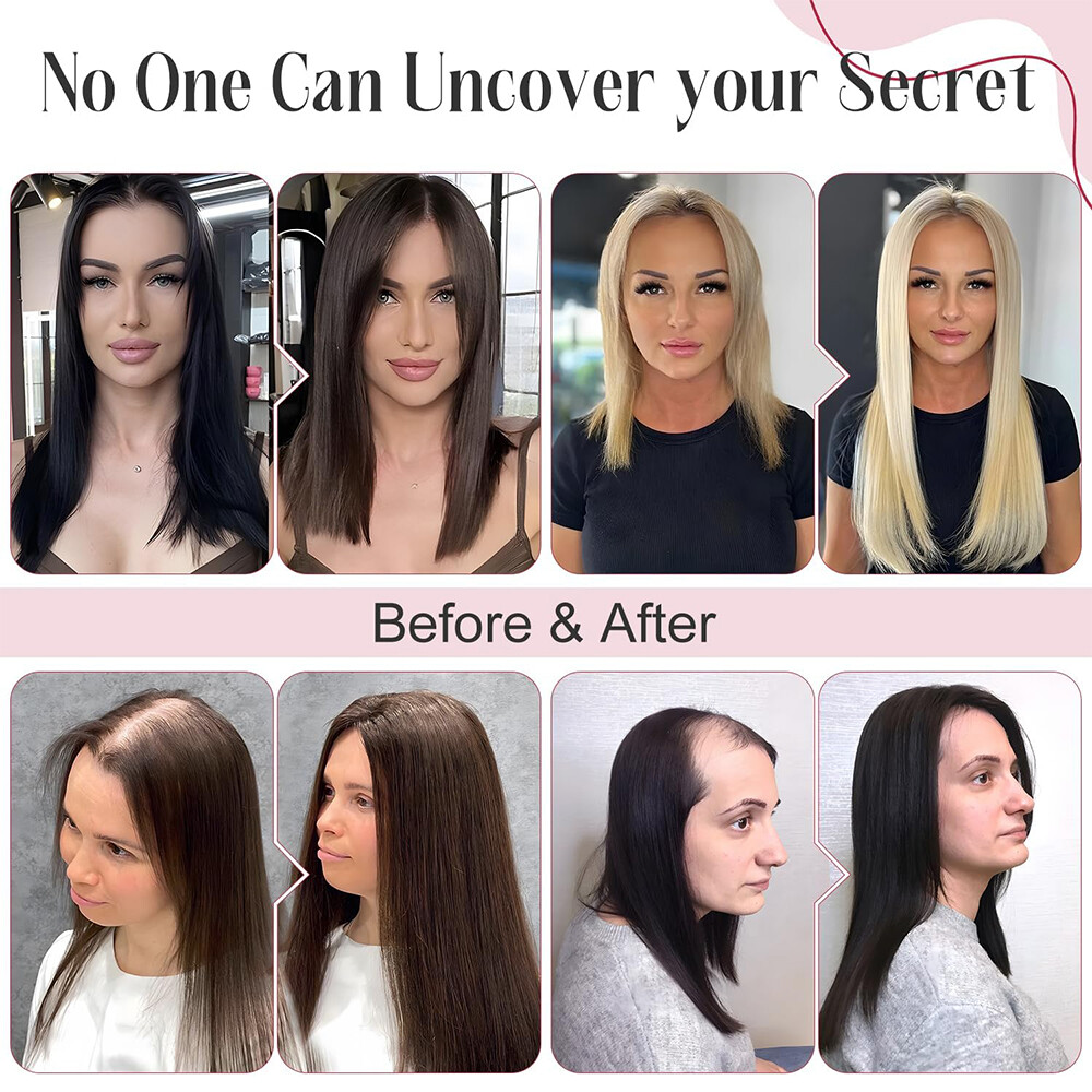 Topper Hairpiece Clip In 100% AS Human Hair Silk Base Toupee Natural Wig Women