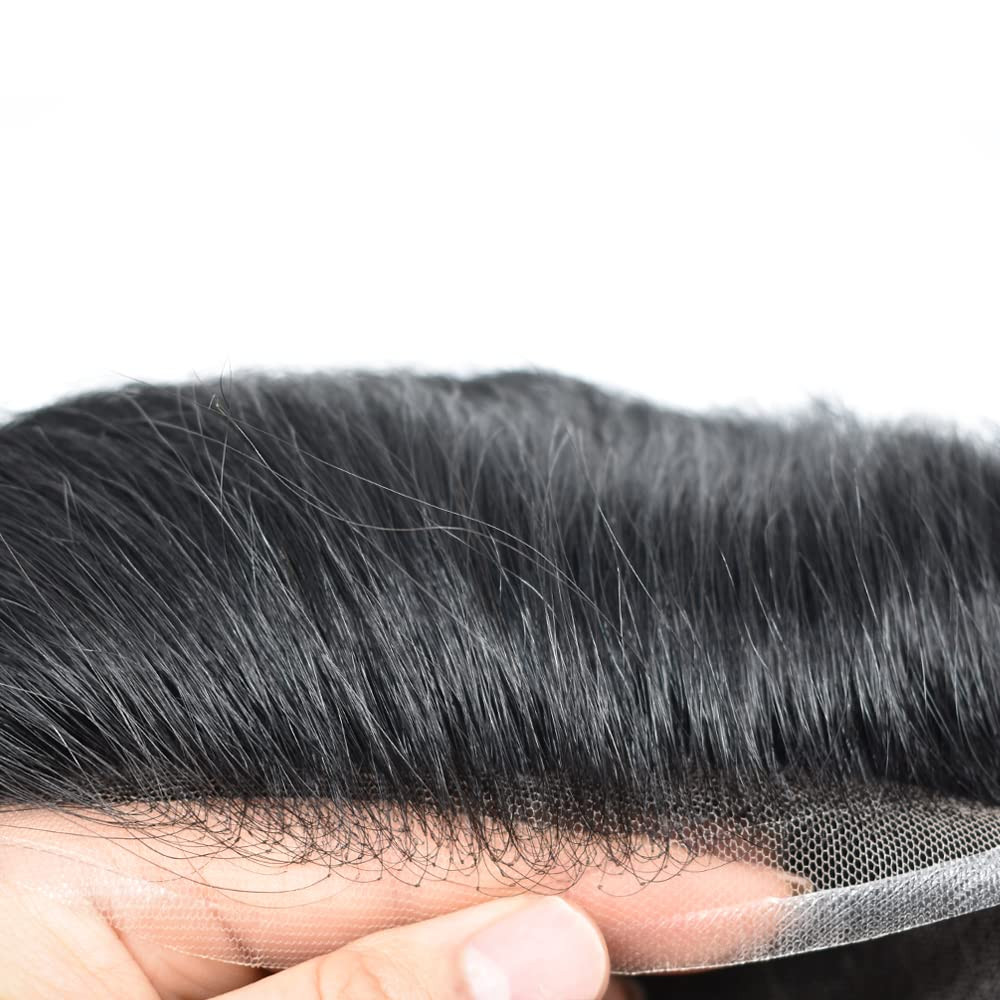Mens Hair Piece Full French Lace Real Human Replacement System Hair Breathable T